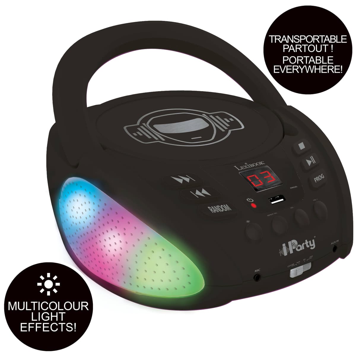 Light Unit Cd iParty Bluetooth Light CD player with USB | Lexibook