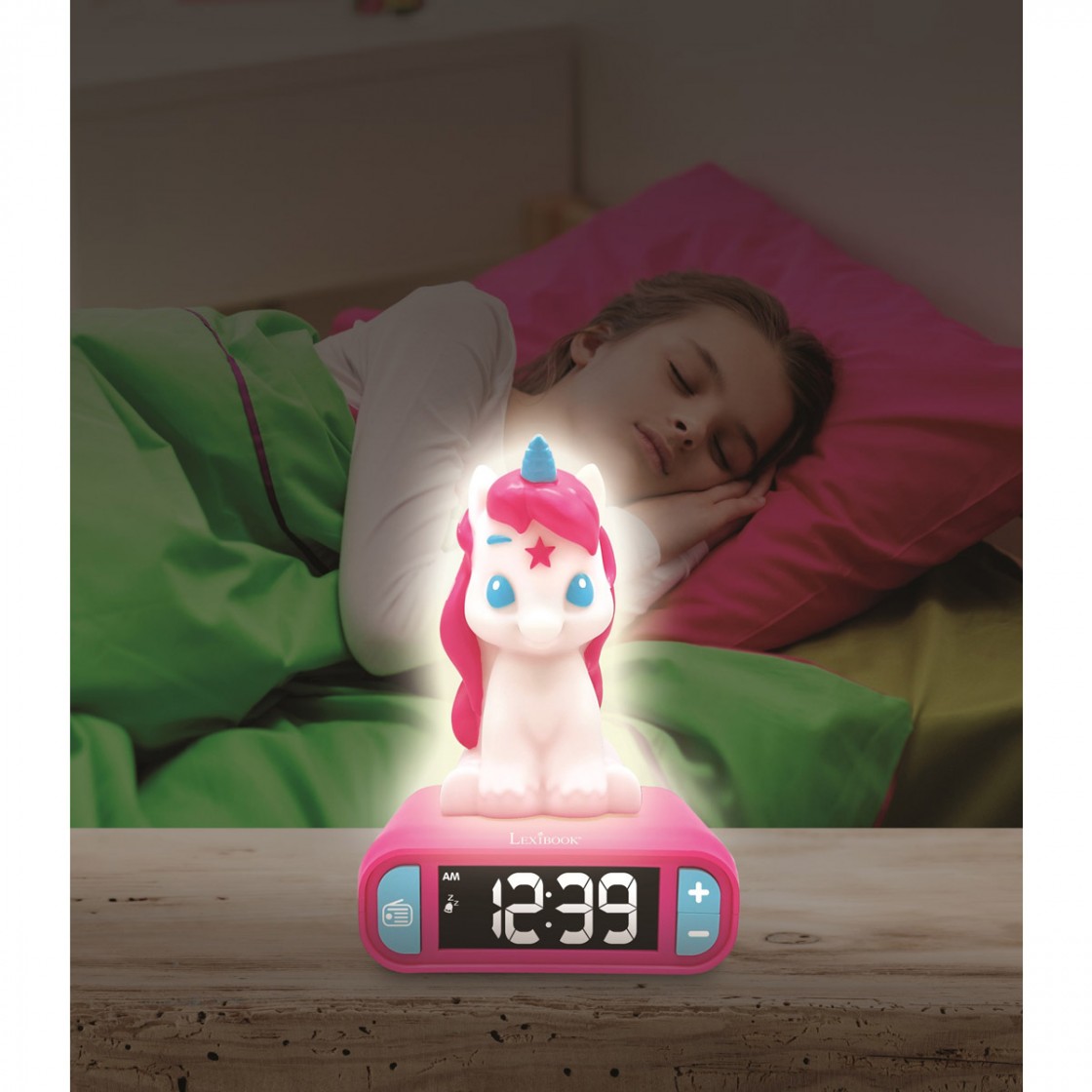 Lexibook- Réveil projecteur Licorne avec Fonction Alarme et répétition  Snooze, veilleuse avec minuterie, écran LCD, à Piles, B A226