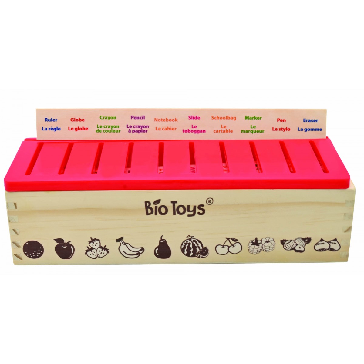 Biotoys - Boîte à vocabulaire – Boîte de tri en bois EN/FR