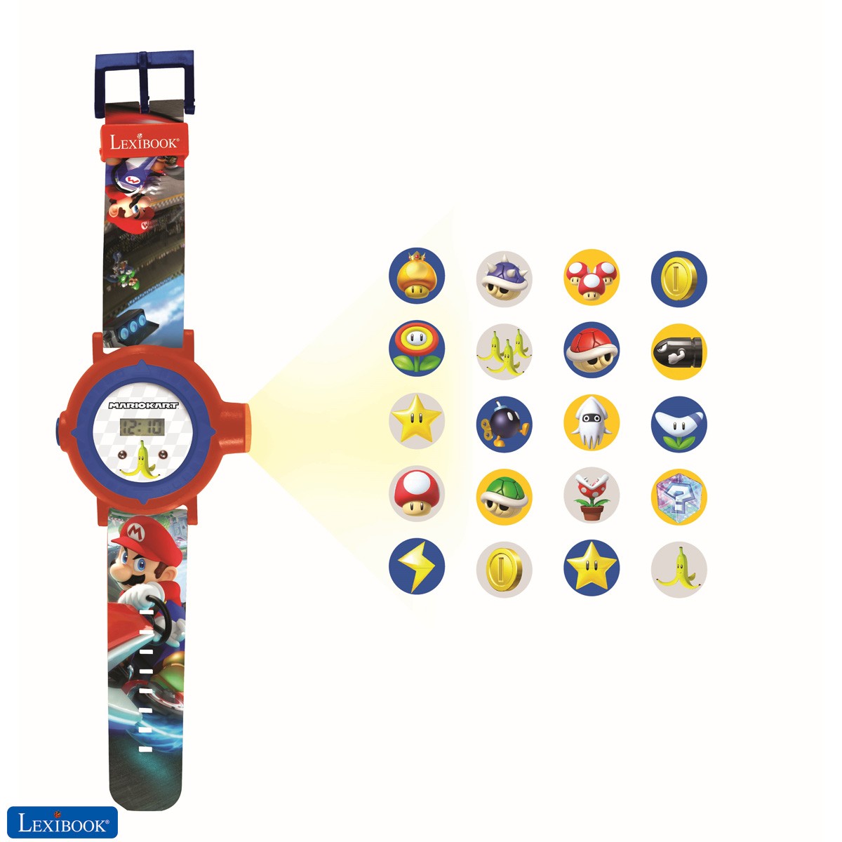 Nintendo Mario Kart Schermo digitale per orologio a proiezione regolabile - 20 immagini Mario Kart - per Bambini / Ragazzi